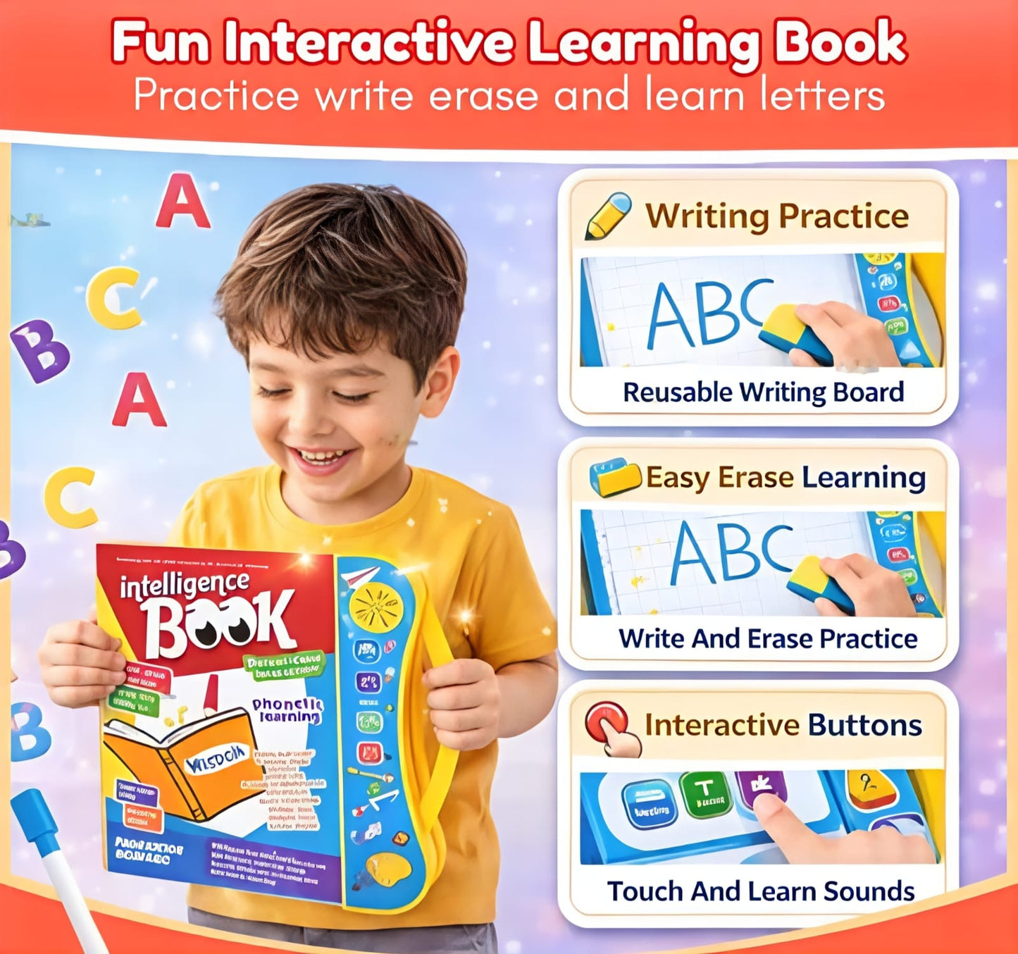 Kids' Wisdom Intelligence Book: Parent-Child Interaction Phonetic Learning Toy with English Alphabets, Numbers, & Music (Enhances Observation, Thinking, and Pronunciation)